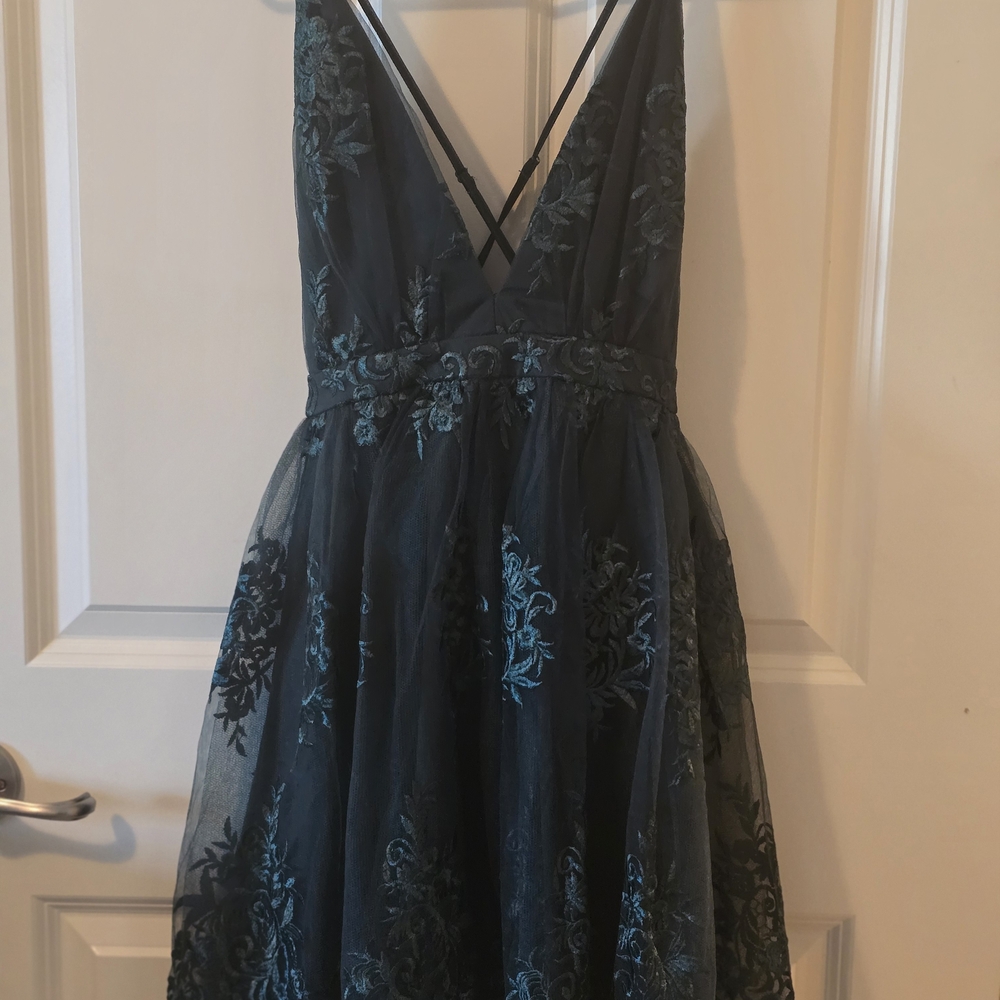 Lulu's Dark Teal Floral Mini Dress - Picture 1 of 2